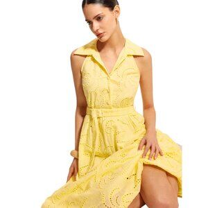 NWT Commense 100% Cotton Eyelet Yellow Maxi with Belt Size Large L